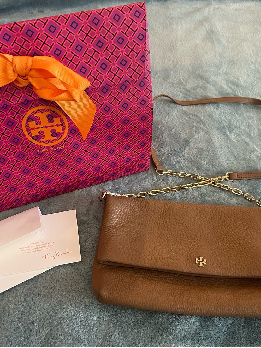 Tory Burch Brown Pebbled Leather Chain Strap Crossbody